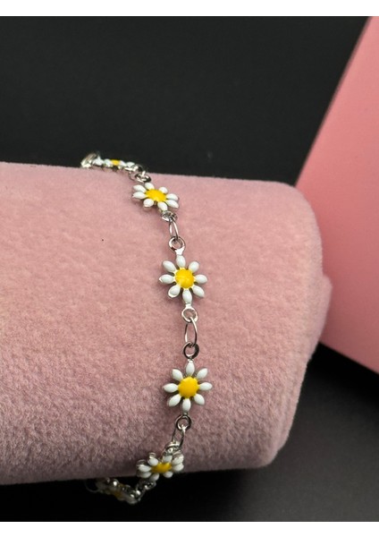 925 Ayar Gümüş Kaplama Papatya Bileklik , Minimal Papatya Figürlü Sevgiliye Yılbaşı Hediyesi , Özür Hediyesi modelleri