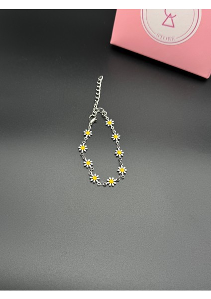 925 Ayar Gümüş Kaplama Papatya Bileklik , Minimal Papatya Figürlü Sevgiliye Yılbaşı Hediyesi , Özür Hediyesi fırsatları