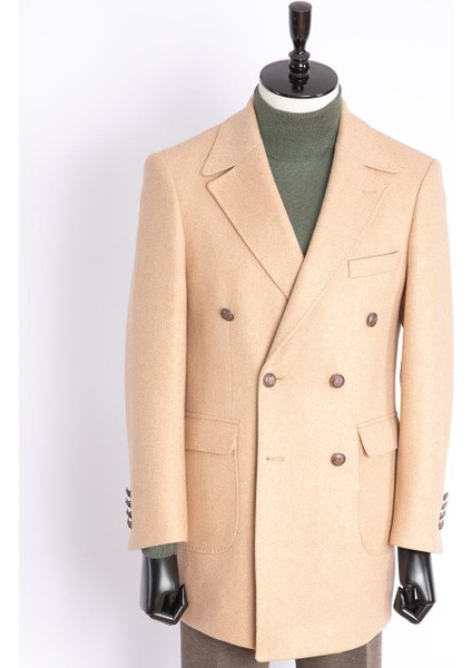 Erkek Kaban Kruvaze Mono Yaka Metal Düğmeli Modern Fit Bej fiyatları