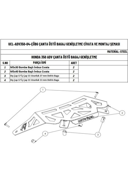 Honda Adv 350 Uyumlu Çanta Üzeri Bagaj Genişletme fiyatları