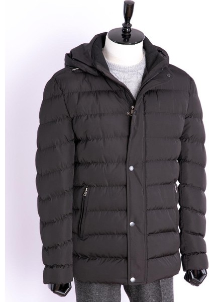 Erkek Mont Dolgulu Spor Kapşonlu Normal Kalıp Siyah fiyatları