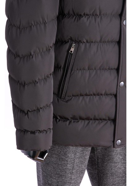 Erkek Mont Dolgulu Spor Kapşonlu Normal Kalıp Siyah modelleri