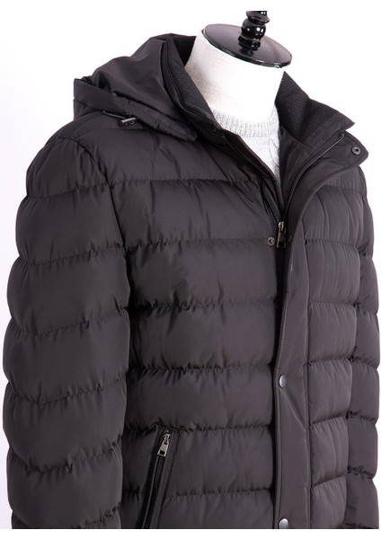 Erkek Mont Dolgulu Spor Kapşonlu Normal Kalıp Siyah fırsatları