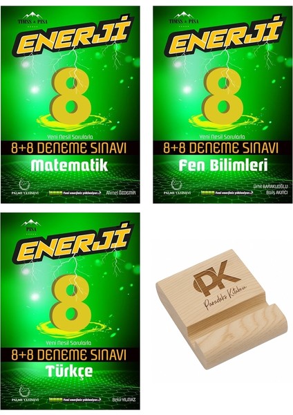 Palme Lgs 8. Sınıf Enerji Matematik Fen Bilimleri ve Türkçe 8+8 Deneme Sınavı 3lü Set+Telefon Standı