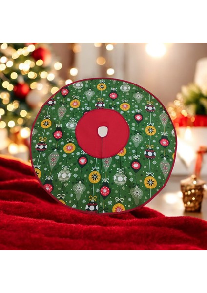 Yeşil Hediye Fiyonk Desenli Yılbaşı Ayak Halısı, Yılbaşı Ağacı Altı Örtüsü, Yeniyıl Çam Ağacı Eteği Yıkanabilir Kırmızı Halka Cırtlı
