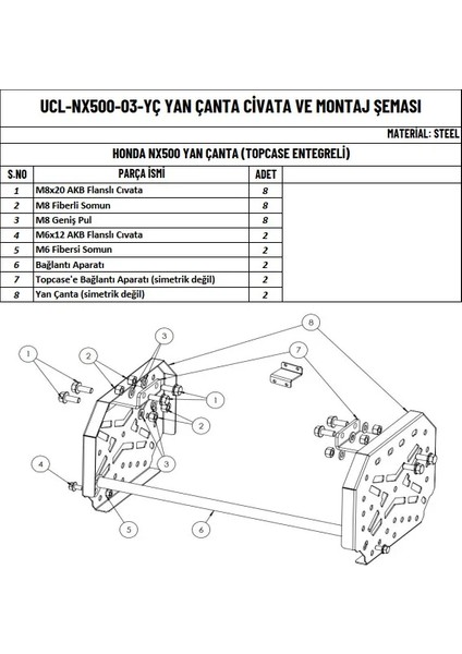 Honda Nx 500 Uyumlu Topcase Çanta Demiri Entegreli Yan Çanta Demiri modelleri