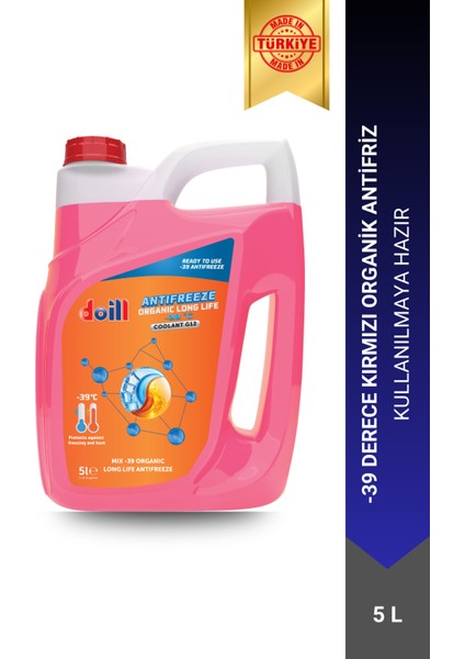 -39 / -40 Derece Hazır Karışım 5 Litre Kırmızı Organik Antifriz - G12 (Üretim Yılı: 2025)