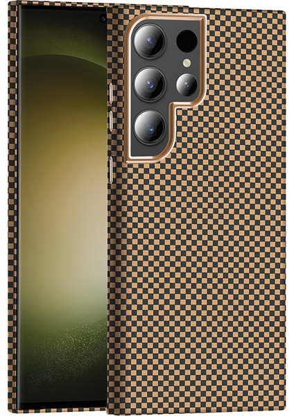 Galaxy S23 Ultra Kılıf M-Safe Şarj Özellikli Karbon Fiber Görünümlü Akre Gros Kapak - Desert Titanyu