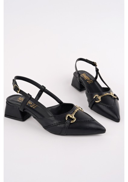 Elvia Sivri Burun Arkası Açık Metal Aksesuarlı Kadın Kısa Topuklu Ayakkabı