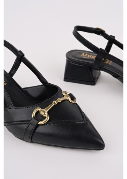 Elvia Sivri Burun Arkası Açık Metal Aksesuarlı Kadın Kısa Topuklu Ayakkabı