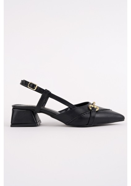 Elvia Sivri Burun Arkası Açık Metal Aksesuarlı Kadın Kısa Topuklu Ayakkabı