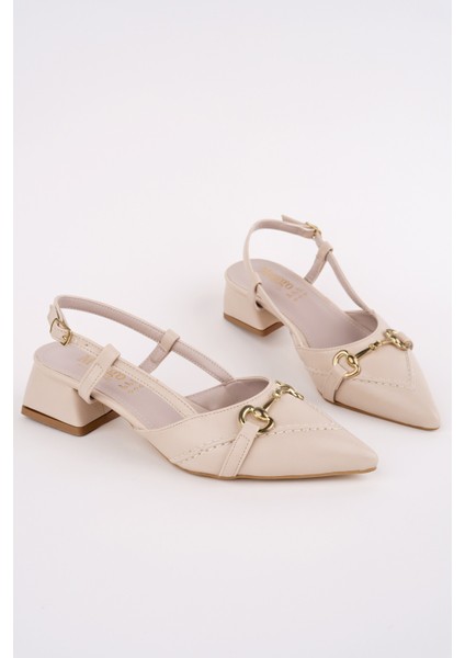 Elvia Sivri Burun Arkası Açık Metal Aksesuarlı Kadın Kısa Topuklu Ayakkabı