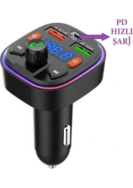 Bluetooth Araç Çakmaklık Fm Transmitter Işıklı | Mp3 Çalar | Type-C Hızlı Şarj | Araç Şarj Cihazı fiyatları