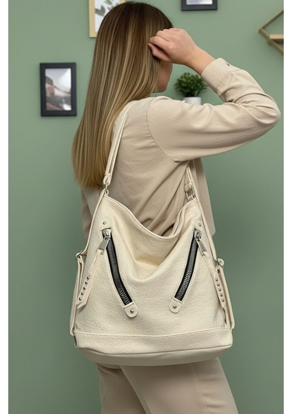 Kadın Yumuşak Deri Çok Bölmeli Büyük Boy Sırt ve Omuz Çantası (41X33 Cm) LIFON-9060