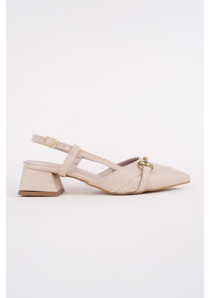 Elvia Sivri Burun Arkası Açık Metal Aksesuarlı Kadın Kısa Topuklu Ayakkabı