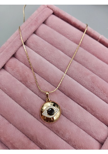 Vip Seri Gold Renk Zirkon Taşlı Göz Model Kolye
