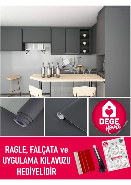 Mat Antrasit Gri Yapışkanlı Folyo, 122 cm. Mutfak Dolabı, Mobilya, Beyaz Eşya Kaplama