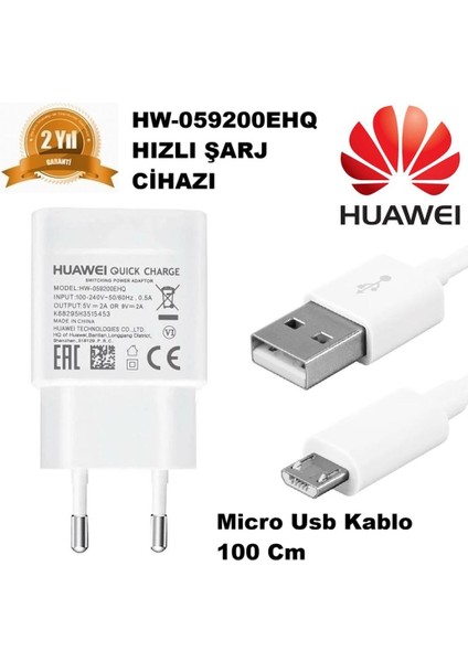 3.0 Qualcomm Huawei HW-059200EHQ Şarj Aleti + Micro USB Kablo %100 Orjinal 9.0V 2 Amper