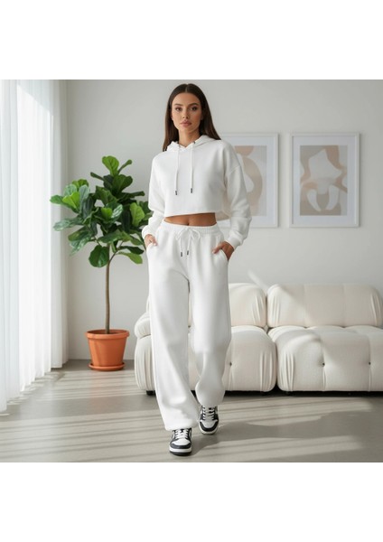 3 Iplik Şardonlu Lastik Paça Eşofman Beyaz P510439