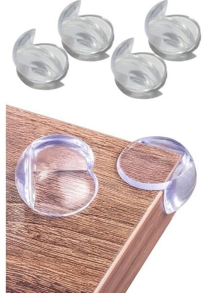 Buffer® Bebek Çocuk Yumuşak ve Esnek Dairesel Şeffaf Yapışkanlı Güvenlik Köşe Koruyucu (4 Adet)