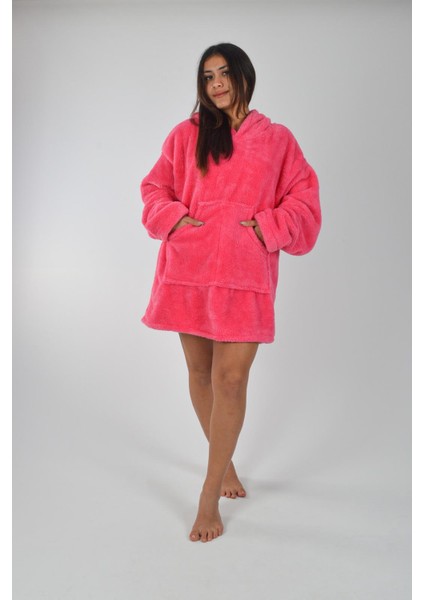 Welsoft Kapüşonlu Giyilebilir Tv Battaniyesi Unisex Peluş Oversize Panço Sabahlık