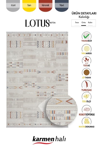 Lotus 8573 Gri Halı Renkli Iskandinav Desenli Modern Ince Akrilik Tozuaz Salon Yatak Odası Halısı