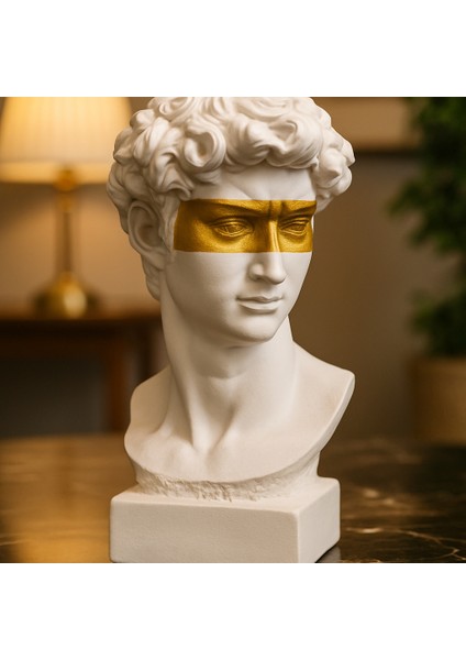 Dekoratif Davut Başı Heykel - Beyaz Renk - Gözü Gold fiyatları