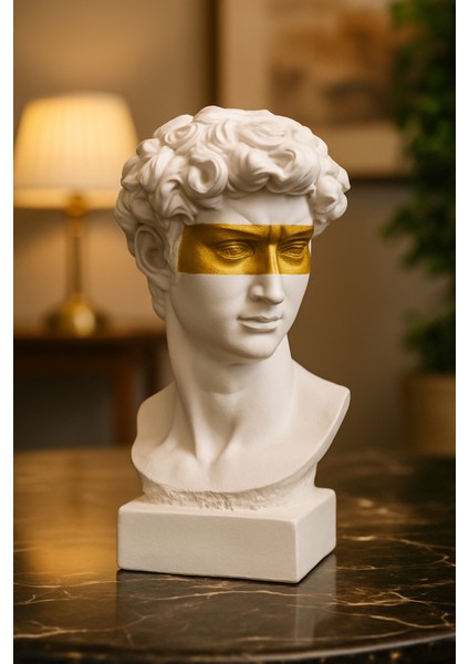 Dekoratif Davut Başı Heykel - Beyaz Renk - Gözü Gold modelleri