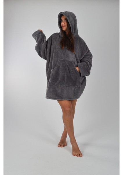 Welsoft Kapüşonlu Giyilebilir Tv Battaniyesi Unisex Peluş Oversize Panço Sabahlık modelleri