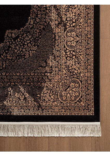 Diamente DM002S Siyah Çerçeveli Göbekli Klasik Desen 100 Tarak Bambu Viskon Renkli Halı Ipek Serisi fırsatları