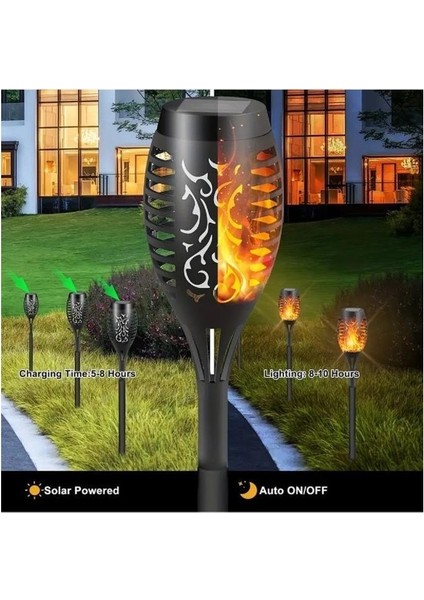 1 Adet Güneş Enerjili Solar Alev Efektli Meşale Lambası bahçe Yürüyüş Yolu Aydınlatması Dekor LED