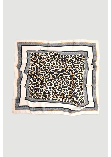 Leopar Desenli Büyük Fular - Bej