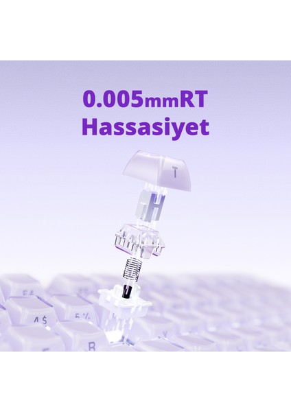 Mercury V75 He Hall Effect Manyetik Switch Gaming Klavye, Hot-Swappable, Rapid Trigger, 8000Hz, 0.125MS Ultra Düşük Gecikme, Kablolu, Rgb Işıklı, Ingilizce Q, Lavender Purple fırsatları