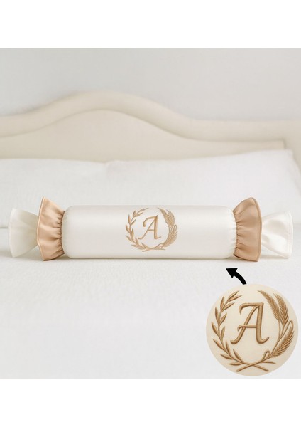 Kişiye Özel Harf Işlemeli Bej Fırfırlı Şeker Yastık, Ev Hediyesi