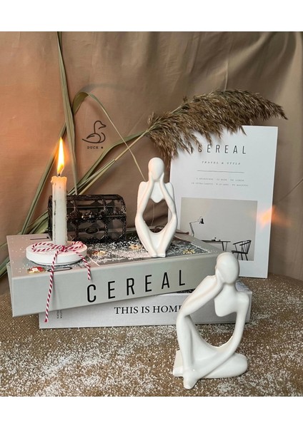 Soyut Düşünür Taş Tozu Insan Figürü 2’li 14-8cm