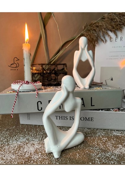 Soyut Düşünür Taş Tozu Insan Figürü 2’li 14-8cm modelleri