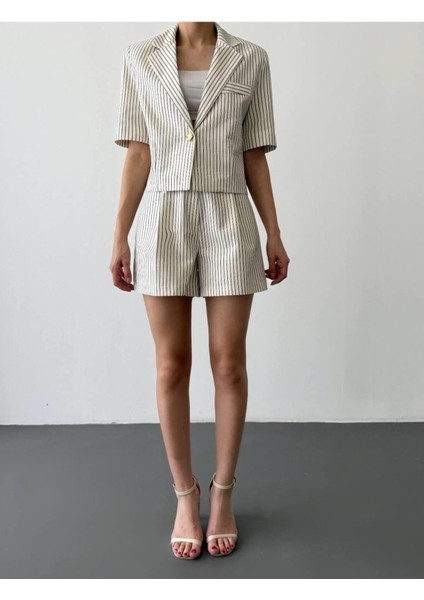 Ceket Şort Çizgili Kemerli Takım fırsatları