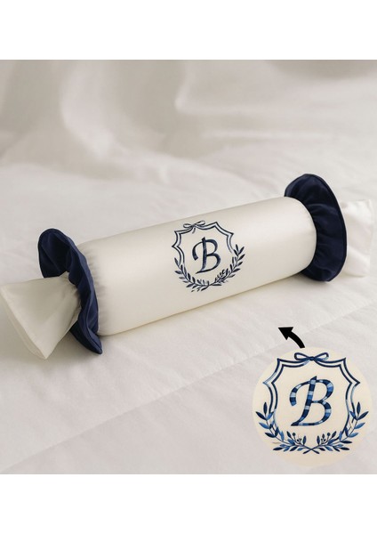 Kişiye Özel Harf Işlemeli Lacivert Fırfırlı Şeker Yastık, Ev Hediyesi