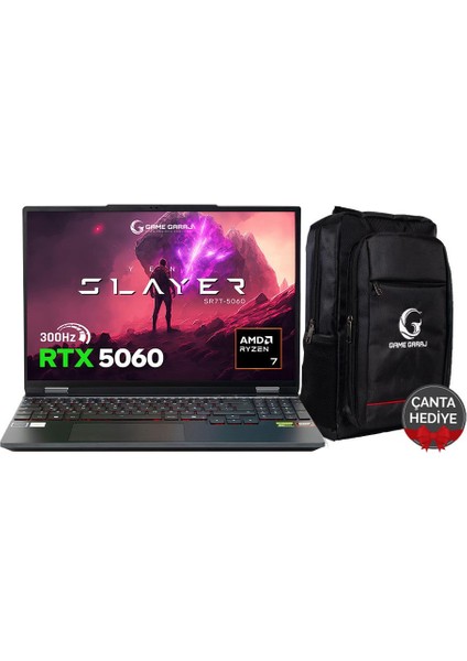Slayer SR7T-5060 C8 Amd Ryzen 7 255 16GB Ram 500GB SSD RTX5060 15.3" Qhd+ 300Hz IPS Freedos Gaming Laptop