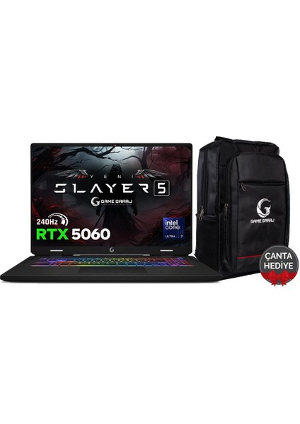 Slayer5 7-5060 C8 Intel Ultra 7 255HX 16GB Ram 500GB SSD RTX5060 16" 240Hz Qhd+ IPS Freedos Gaming Laptop