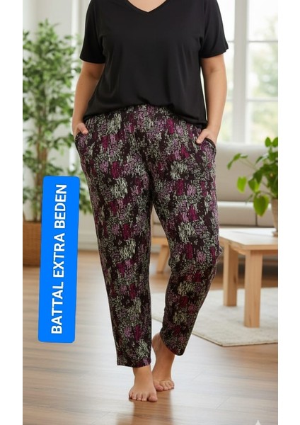 Kadın Bayan Büyük Battal Extra Turbo Jumbo Beden Viskon Penye Kumaş 2 Yan Cepli Pantolon Eşofman Altı Pijama Altı 130 Kilograma Kadar Olur Bol Likralı Esneyen Kumaş Bel Lastikli Süs Bagcıklı