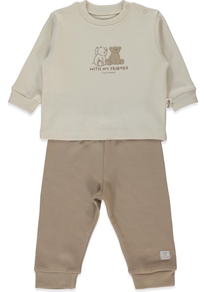 Organik Interlok Patiksiz Pijama Takımı 2li (Organıc Fun Moment) Kahverengi