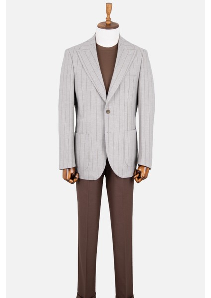 Erkek Iki Düğme Ceket Yarım Astar Çizgili Torba Cep Casual Metal Düğme A.gri modelleri