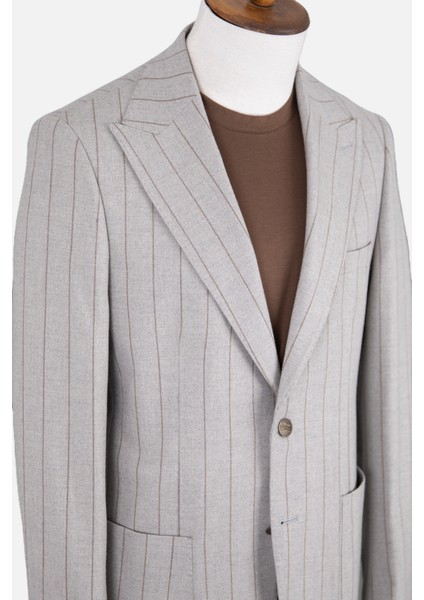 Erkek Iki Düğme Ceket Yarım Astar Çizgili Torba Cep Casual Metal Düğme A.gri fırsatları