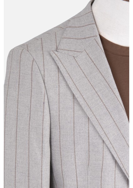 Erkek Iki Düğme Ceket Yarım Astar Çizgili Torba Cep Casual Metal Düğme A.gri