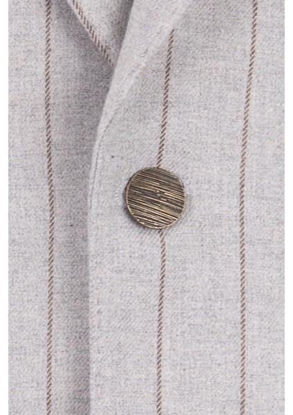 Erkek Iki Düğme Ceket Yarım Astar Çizgili Torba Cep Casual Metal Düğme A.gri