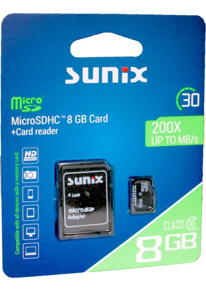 Hafıza Kartı 8 GB 200X Up To Mb/s Class 10 Microshdc