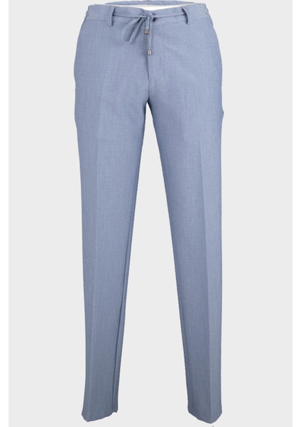 Erkek Jogger Pantolon Gofre Kumaş Bağcıklı Günlük Slim Fit Dokulu Mavi