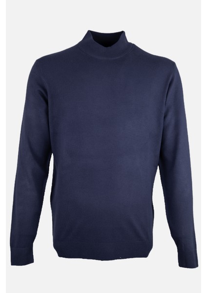 Erkek Yarım Balıkçı Yaka Triko Kazak Pamuk Kaşmir Slim Fit Lacivert