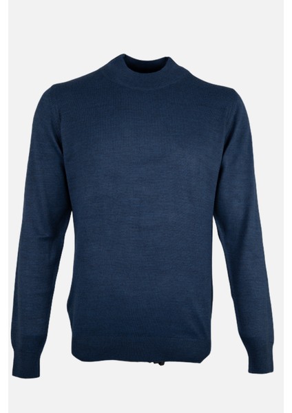 Erkek Yarım Balıkçı Yaka Triko Kazak Slim Fit Yün Indigo